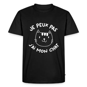 Je peux pas j'ai mon chat - T-shirt Premium bio Homme - noir - Devant - Nico (187cm)