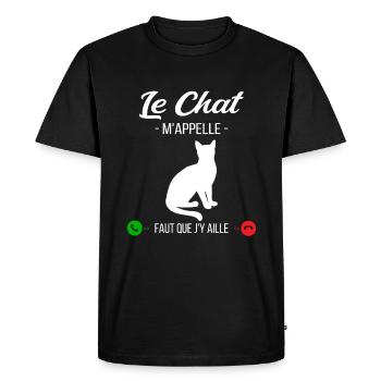 Le Chat M'appelle Faut Que J'y Aille - T-shirt Premium bio Homme - noir - Devant - Nico (187cm)