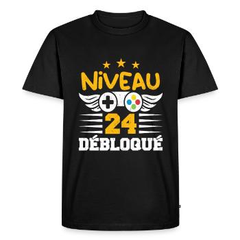 Niveau 24 Débloqué, cadeau de joueur - T-shirt Premium bio Homme - noir - Devant - Nico (187cm)