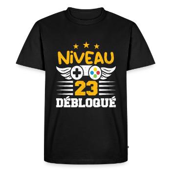 Niveau 23 Débloqué, cadeau de joueur - T-shirt Premium bio Homme - noir - Devant - Nico (187cm)