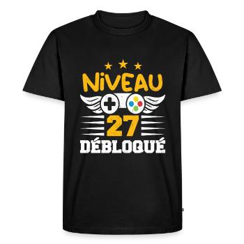 Niveau 27 Débloqué, cadeau de joueur - T-shirt Premium bio Homme - noir - Devant - Nico (187cm)