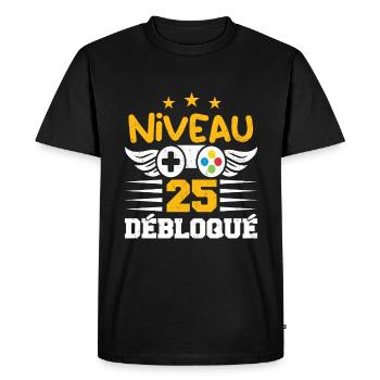 Niveau 25 Débloqué, cadeau de joueur - T-shirt Premium bio Homme - noir - Devant - Nico (187cm)