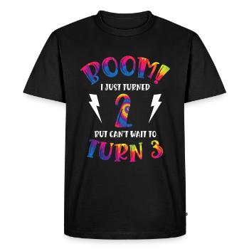 Boom I Just Turned 2 but can't wait to 3 - Men's Premium Organic T-Shirt - black - Front - Nico (187cm)
