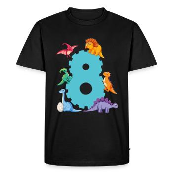 8e anniversaire | Chemise d’anniversaire de dinosaure | - T-shirt Premium bio Homme - noir - Devant - Nico (187cm)