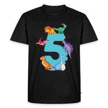 5ème anniversaire | Chemise d’anniversaire de dinosaure | - T-shirt Premium bio Homme - noir - Devant - Nico (187cm)
