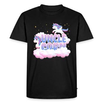 Oncle Corn | | d’anniversaire de licorne Thème Licorne | - T-shirt Premium bio Homme - noir - Devant - Nico (187cm)