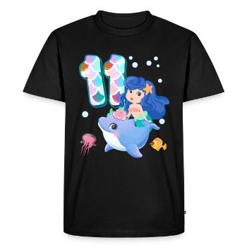 11e anniversaire | Anniversaire de sirène | - T-shirt Premium bio Homme - noir - Devant - Nico (187cm)