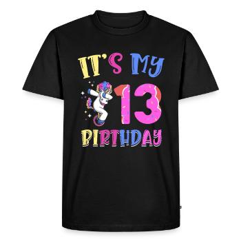 C’est mon 13e anniversaire Dabbing Unicorn Pony - T-shirt Premium bio Homme - noir - Devant - Nico (187cm)