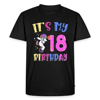 C’est mon 18e anniversaire Dabbing Unicorn Pony - T-shirt Premium bio Homme - noir - Devant - Nico (187cm)