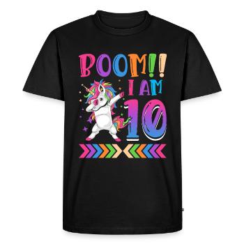 Boom!! J’ai 10 ans, Colorful Funny Unicorn 10. - T-shirt Premium bio Homme - noir - Devant - Nico (187cm)