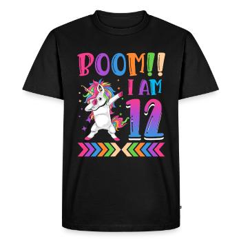 Boom!! Ich Bin 12, Buntes Lustiges Einhorn 12. - T-shirt Premium bio Homme - noir - Devant - Nico (187cm)