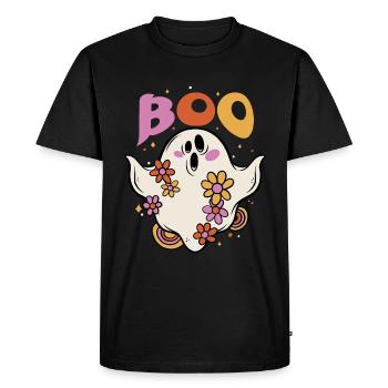 Boo Spooky Floral Flower-lover Ghost Halloween - Men's Premium Organic T-Shirt - black - Front - Nico (187cm)