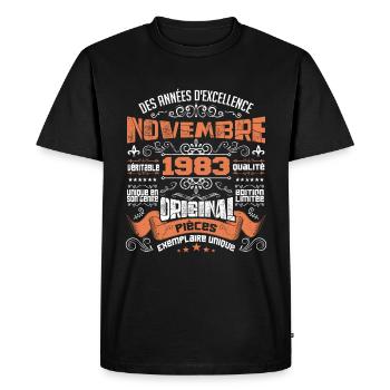 Novembre 1983 - T-shirt Premium bio Homme - noir - Devant - Nico (187cm)