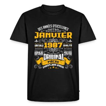 JANVIER 1987 | ORIGINAL PIÈCES - T-shirt Premium bio Homme - noir - Devant - Nico (187cm)