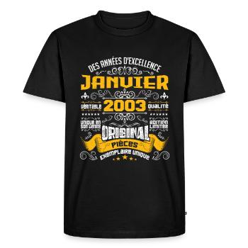 JANVIER 2003 | ORIGINAL PIÈCES - T-shirt Premium bio Homme - noir - Devant - Nico (187cm)