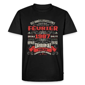 Février 1987 | Des Années D'excellence - T-shirt Premium bio Homme - noir - Devant - Nico (187cm)