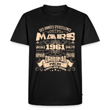 Anniversaire Vintage Né(e) en Mars 1961 - T-shirt Premium bio Homme - noir - Devant - Nico (187cm)
