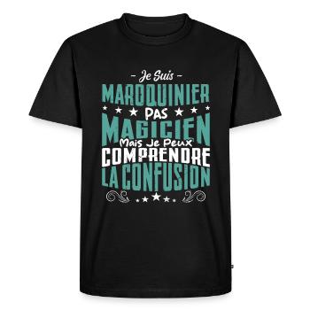 Je Suis Maroquinier Pas Magicien - T-shirt Premium bio Homme - noir - Devant - Nico (187cm)