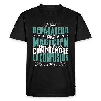 Je Suis réparateur Pas Magicien - T-shirt Premium bio Homme - noir - Devant - Nico (187cm)