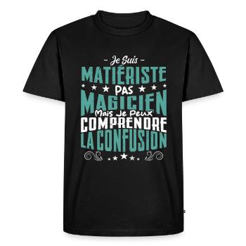Je Suis Matiériste-coloriste Pas Magicien - T-shirt Premium bio Homme - noir - Devant - Nico (187cm)