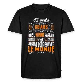 60 ans, Homme parfait, cadeau anniversaire 60ans - T-shirt Premium bio Homme - noir - Devant - Nico (187cm)