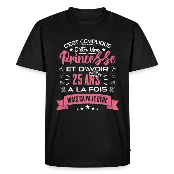 Une princesse a 25 ans, Cadeau d’anniversaire - T-shirt Premium bio Homme - noir - Devant - Nico (187cm)