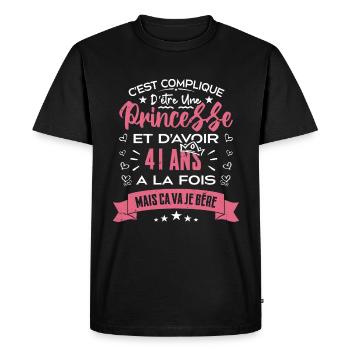 Une princesse a 41 ans, Cadeau d’anniversaire - T-shirt Premium bio Homme - noir - Devant - Nico (187cm)