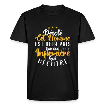 Cet Homme Est Déjà Pris Par Une Infirmière - T-shirt Premium bio Homme - noir - Devant - Nico (187cm)
