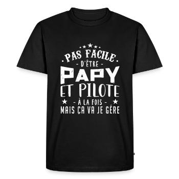 Papy Pilote | Fête des pères - T-shirt Premium bio Homme - noir - Devant - Nico (187cm)
