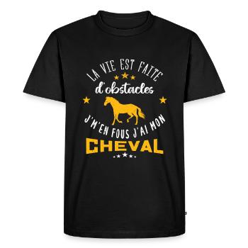 la vie est faite d'obstacles, je m'en fous cheval - T-shirt Premium bio Homme - noir - Devant - Nico (187cm)