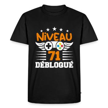 Niveau 71 débloqué - idée cadeau anniversaire - T-shirt Premium bio Homme - noir - Devant - Nico (187cm)