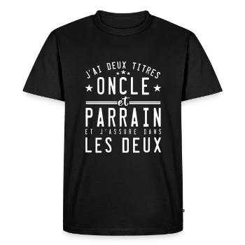 J'ai deux titres oncle et parrain cadeau - T-shirt Premium bio Homme - noir - Devant - Nico (187cm)