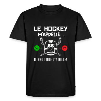 le hockey m'appelle il faut que j'y aille ! cadeau - T-shirt Premium bio Homme - noir - Devant - Nico (187cm)