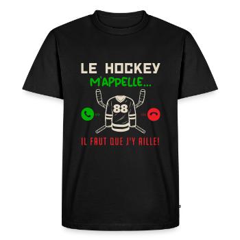le hockey m'appelle il faut que j'y aille ! cadeau - T-shirt Premium bio Homme - noir - Devant - Nico (187cm)