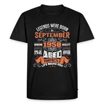 legends were born in September 1958 | gift ideas - T-shirt Premium bio Homme - noir - Devant - Nico (187cm)