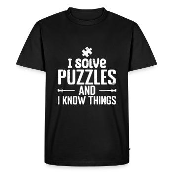 I solve Puzzles and I Know Things - T-shirt Premium bio Homme - noir - Devant - Nico (187cm)