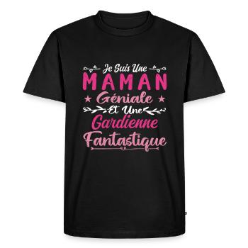 Une Maman Géniale Et Une Gardienne Fantastique - T-shirt Premium bio Homme - noir - Devant - Nico (187cm)