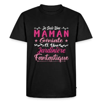 Une Maman Géniale Et Une Jardinière Fantastique - T-shirt Premium bio Homme - noir - Devant - Nico (187cm)