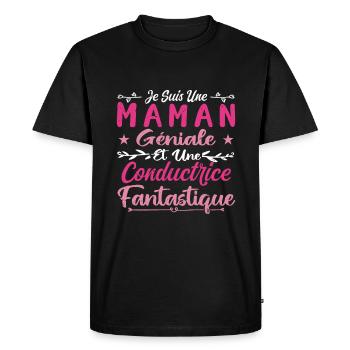 Une Maman Géniale Et Une Conductrice Fantastique - T-shirt Premium bio Homme - noir - Devant - Nico (187cm)