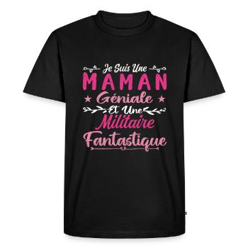 Une Maman Géniale Et Une Militaire Fantastique - T-shirt Premium bio Homme - noir - Devant - Nico (187cm)