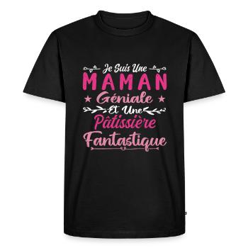 Une Maman Géniale Et Une Pâtissière Fantastique - T-shirt Premium bio Homme - noir - Devant - Nico (187cm)