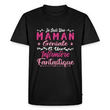 Une Maman Géniale Et Une Infirmière Fantastique - T-shirt Premium bio Homme - noir - Devant - Nico (187cm)