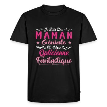 Une Maman Géniale Et Une Opticienne Fantastique - T-shirt Premium bio Homme - noir - Devant - Nico (187cm)