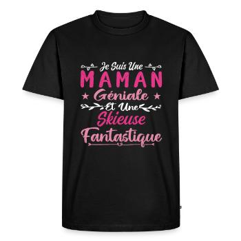 Une Maman Géniale Et Une Skieuse Fantastique - T-shirt Premium bio Homme - noir - Devant - Nico (187cm)