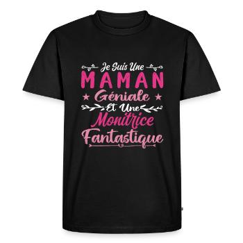 Une Maman Géniale Et Une Monitrice Fantastique - T-shirt Premium bio Homme - noir - Devant - Nico (187cm)