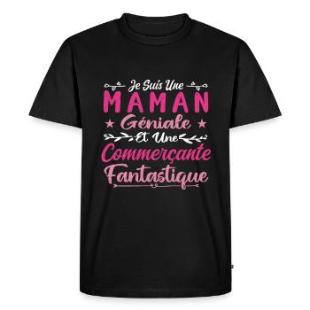 Une Maman Géniale Et Une Commerçante Fantastique - T-shirt Premium bio Homme - noir - Devant - Nico (187cm)