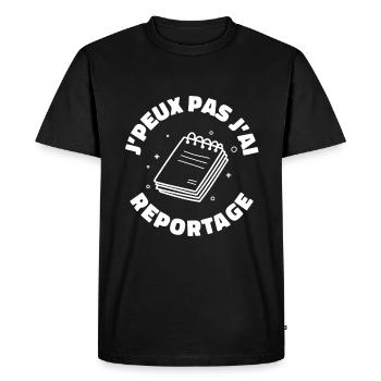 J'peux pas j'ai reportage | journaliste cadeau - T-shirt Premium bio Homme - noir - Devant - Nico (187cm)