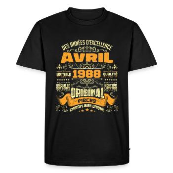 Anniversaire Vintage Né(e) en avril 1988 - T-shirt Premium bio Homme - noir - Devant - Nico (187cm)