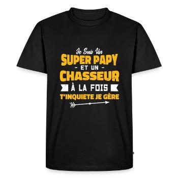 Un Super Papy Et Un Chasseur | Papy Chasseur - T-shirt Premium bio Homme - noir - Devant - Nico (187cm)