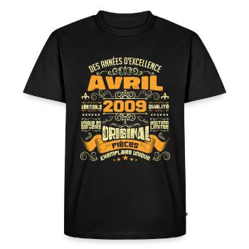 Anniversaire Vintage Né(e) en avril 2009 - T-shirt Premium bio Homme - noir - Devant - Nico (187cm)